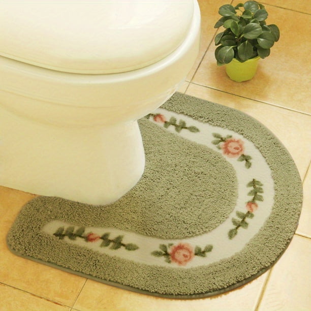 Coral Velvet Non-Slip Bathroom Mat - Absorbent and Soft Carpet for Toilet and Bathroom Floor - U-Shape Design for Added Comfort and Safety