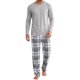 thumbnail image 1 of INSPIRE CHIC Conjunto de Pijama de Manga Larga para Hombre de Color Sólido y Pantalones a Cuadros XL Gris Claro, 1 of 5