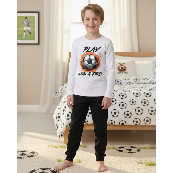 Pijama Niño Algodón Estampado Football Blanco blanco 10