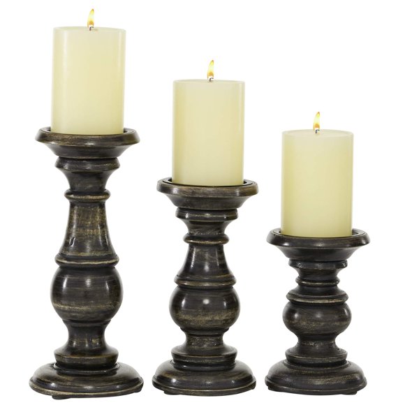Portavelas Deco 79 de madera de mango negro envejecido, juego de 3
