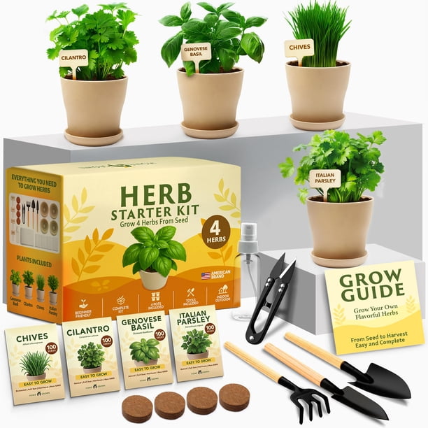 Kit de macetas para huerto de hierbas de interior HOME GROWN con 4 semillas de hierbas