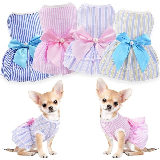 Vestido de verano para perros pequeños y niñas, paquete de 4, ropa para perros extra pequeños, ropa para mujer