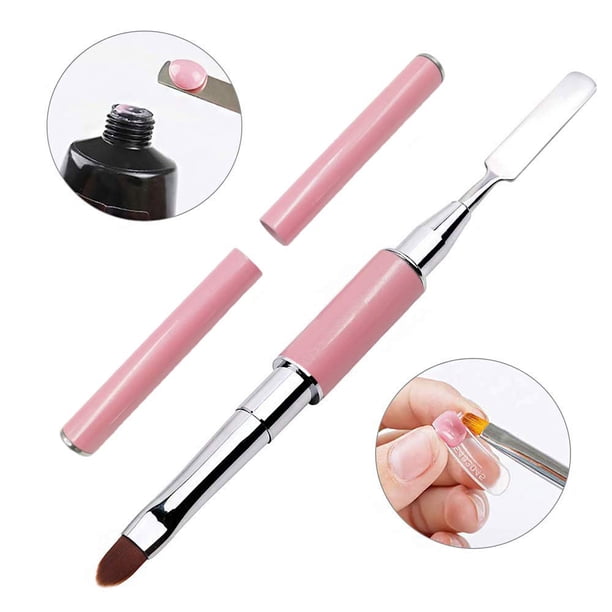 Pincel y recogedor de gel de doble punta, 2 en 1, de acero inoxidable, para extensiones de uñas acrílicas con gel UV.