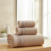 Casadeliacl - Toallones De Baño Teng Fei 70 Cm, Set De 3 Unidades Salmón Claro Rayas
