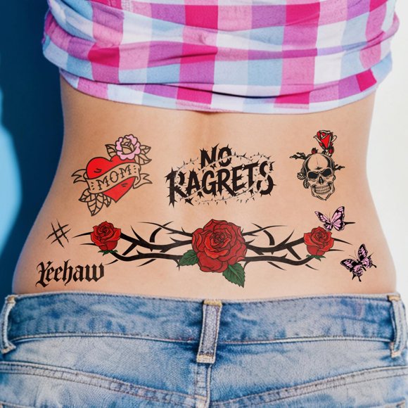 Tatuaje Temporal NO REGRETS – 4 Hojas Impermeables