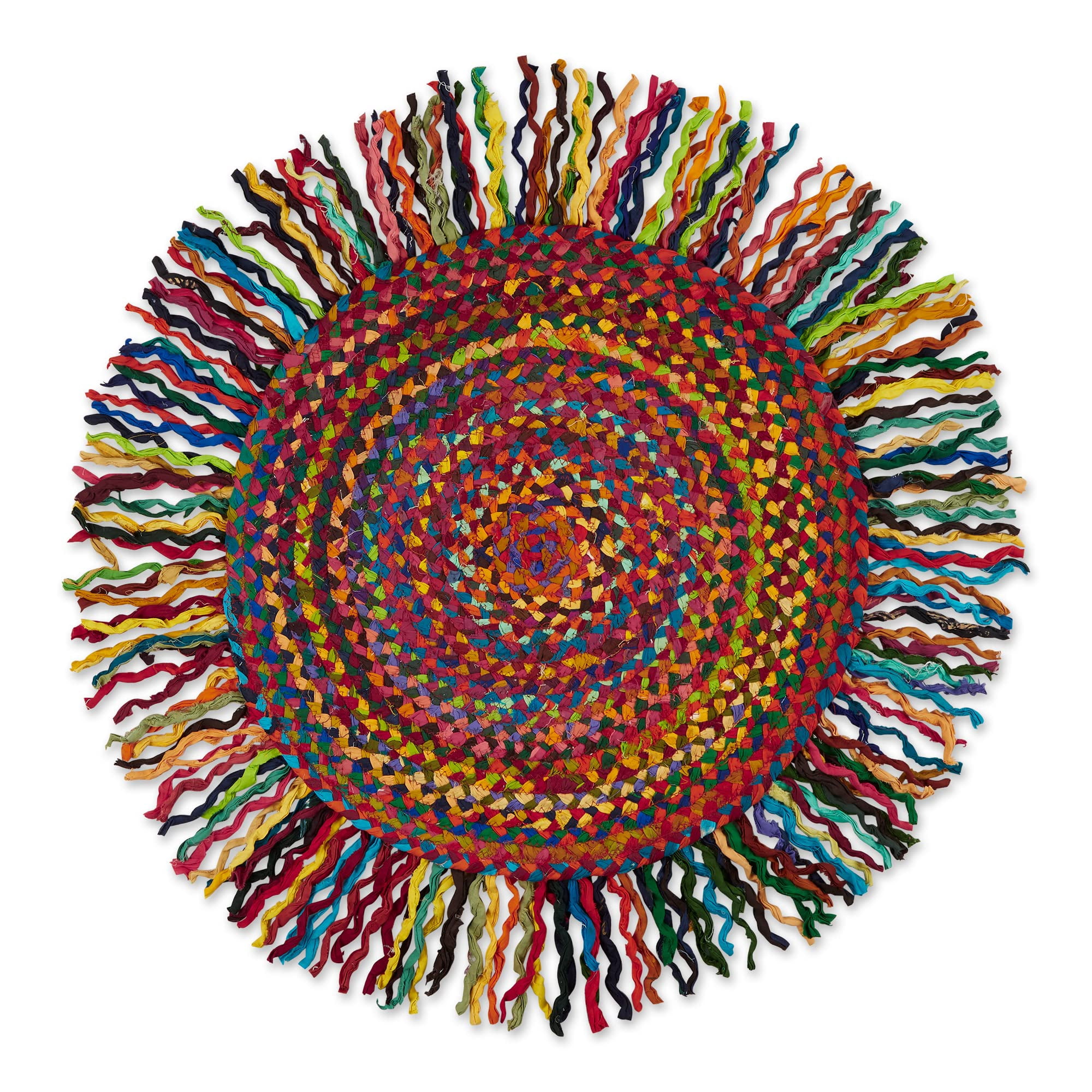 Alfombra Redonda Multicolor Tejida A Mano Dii Chindi De 91 Cm Con Flecos