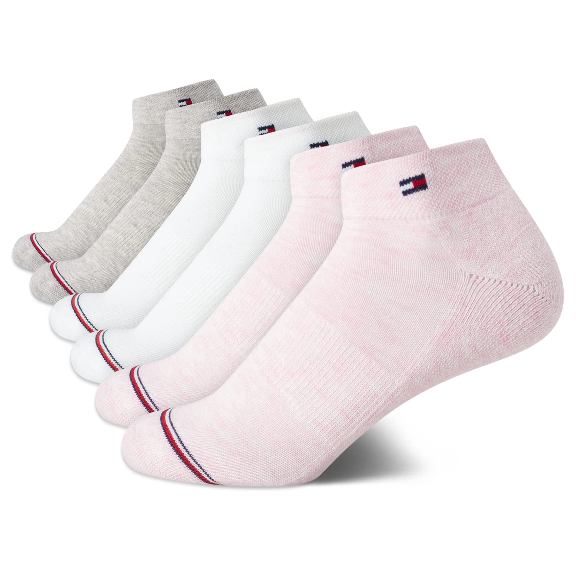 Calcetines Tommy Hilfiger Para Mujer, Paquete De 6, Bandera Deportiva, Logotipo Rosa