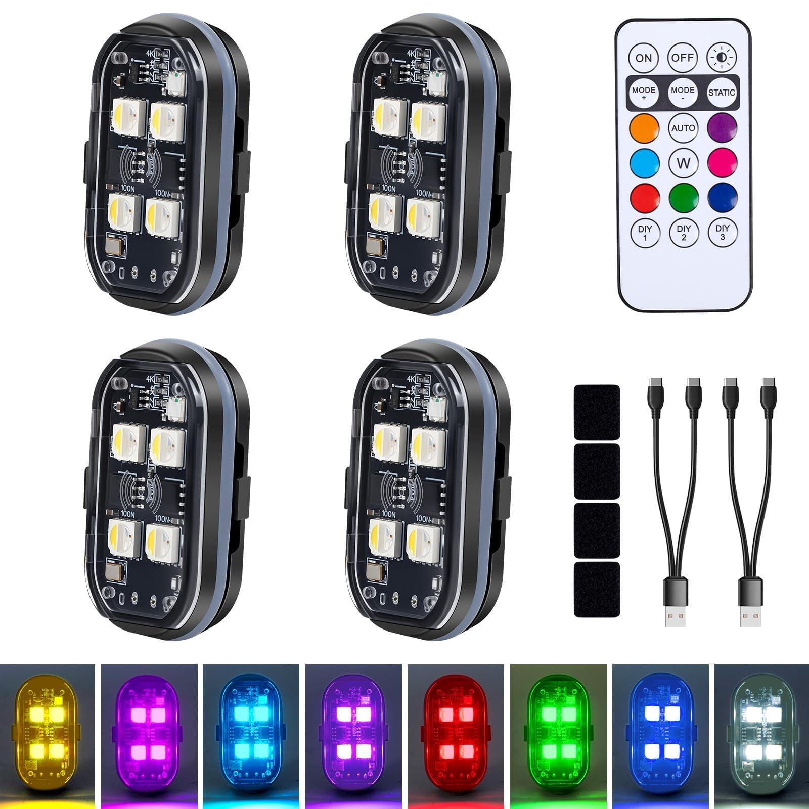 Luces Estroboscópicas Led Inalámbricas Aukmak De 4 Piezas Con Control Remoto