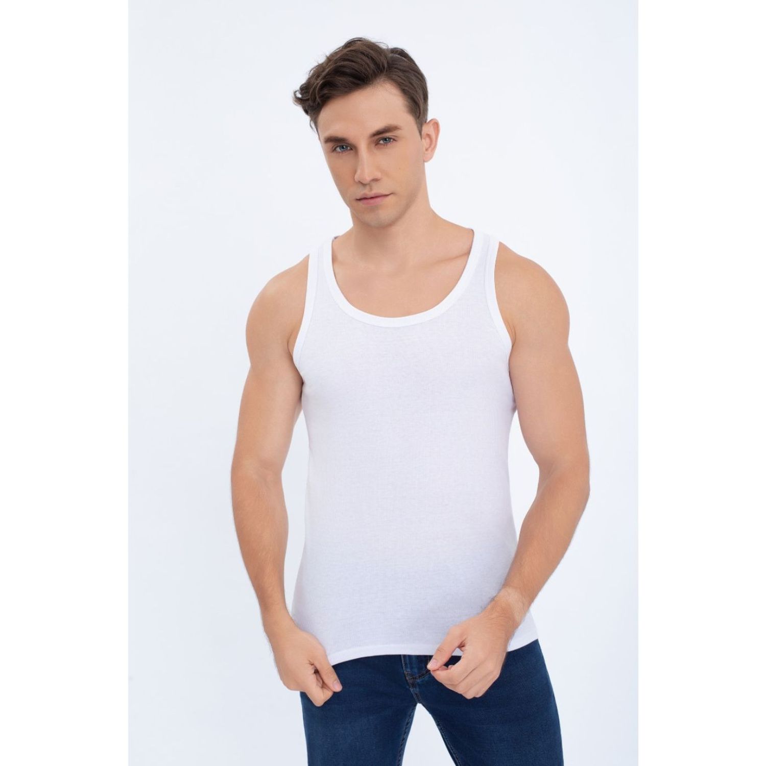 Likeshop - Camiseta Hombre Elasticada Sin Manga Acanalada Algodón 7610