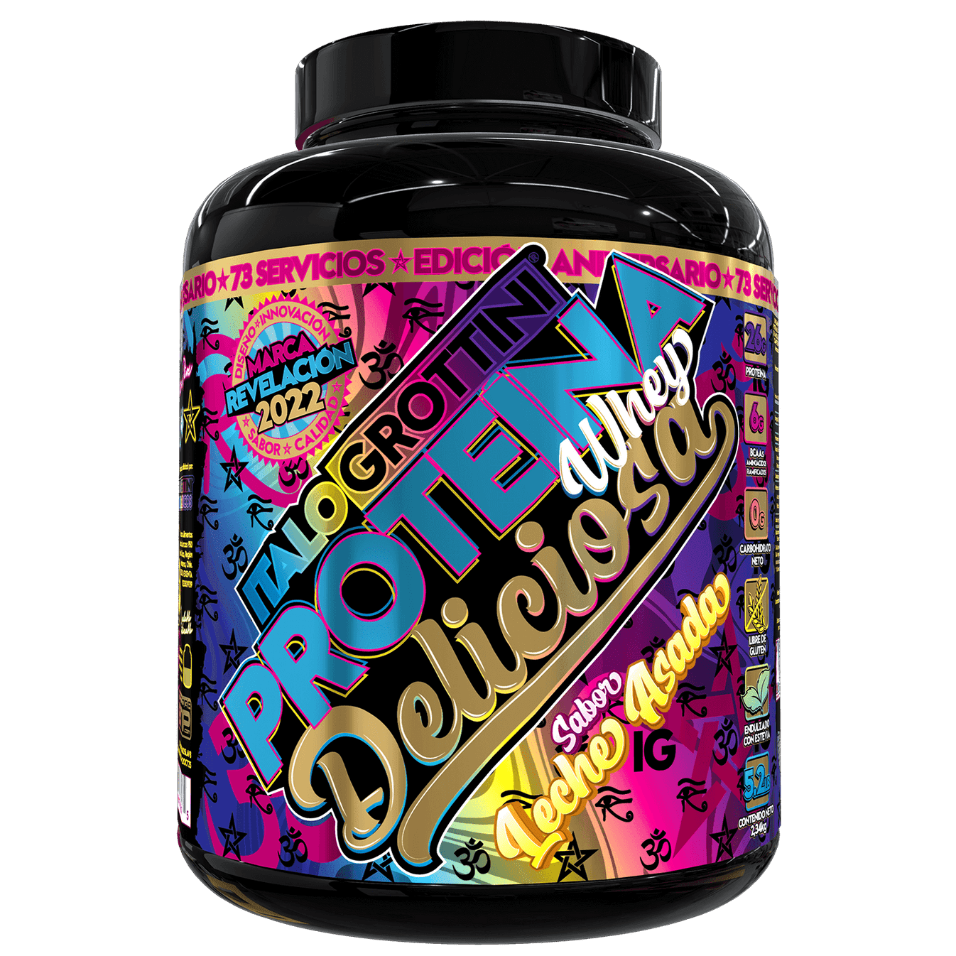 Italo Grottini - Proteína Whey Deliciosa 5,2 Libras 73 Servicios Leche Asada -