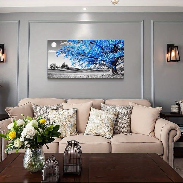 1pc, Simple Life Blue Moon Tree Landscape Abstract Wall Decoration, Oil Painting Canvas Wall Art, Room Decor, Home Decor, Holiday Decor, Bedroom Decor, Living Room Decor, Entrance Decor, Background Wa