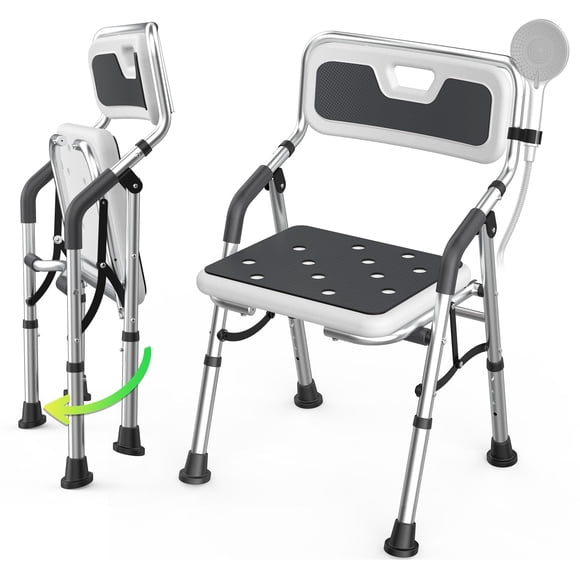Silla de ducha plegable Eldcura con brazos, respaldo y altura ajustable