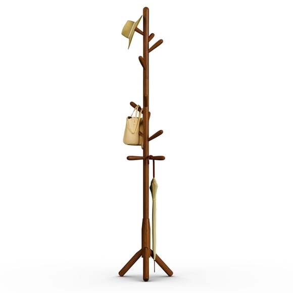 Perchero de ropa Awatiwa de madera 190 cm, 11 ganchos, color marrón