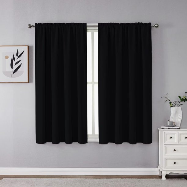 Cortinas opacas CUCRAF con bolsillo para barra, 183 cm de largo, 2 paneles, color negro