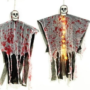 Genérica - Fantasma De Calavera Colgante Halloween Con Manchas Sangre Led Altura 85Cm 1Pcs