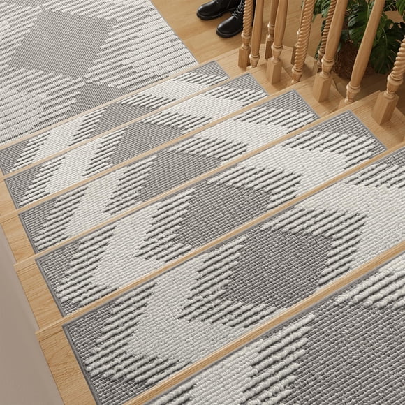 Alfombras para escalones PADOOR 15 piezas 3D autoadhesivas antideslizantes 20 x 76 cm gris
