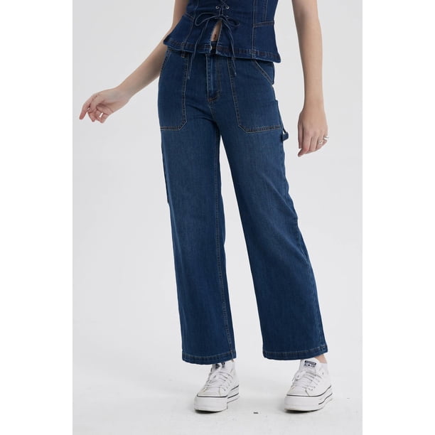 Jeans Mujer Calce Recto Bolsillo Azul