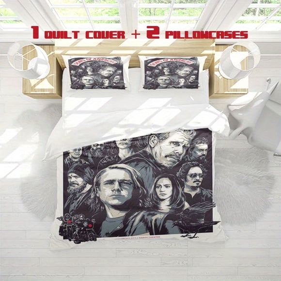 3pcs Sons of Anarchy Printed Bedding Set Featuring a Soft Duvet Cover and Two Pillowcases
