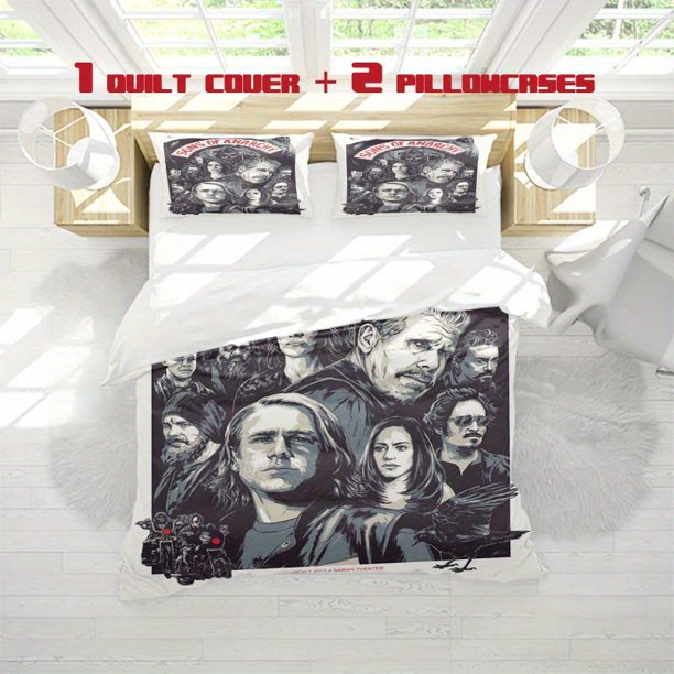 3pcs Sons of Anarchy Printed Bedding Set Featuring a Soft Duvet Cover and Two Pillowcases