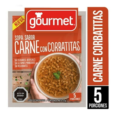 Sopa Sabor Carne Con Corbatitas (5 Porciones) Sobre 60 G Gourmet