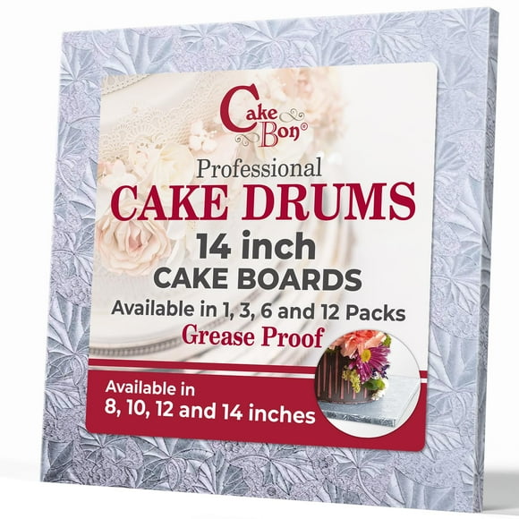 Tablas para tartas Cakebon cuadradas, resistentes, de 1,3 cm de grosor, tambores de 14 pulgadas, paquete de 3