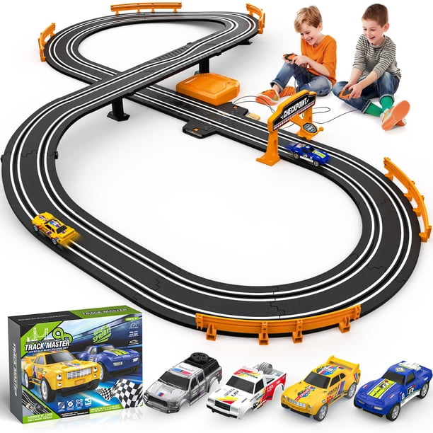 Set de pista de carreras de coches tragaperras Fedonak con 2 coches tragaperras de alta velocidad
