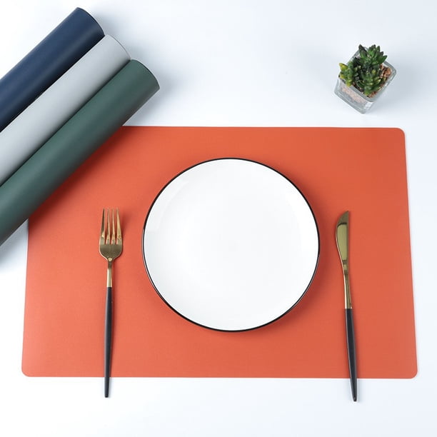 XmhyTop Juego de 4 Manteles Individuales de Piel Sintética, Impermeables, Fáciles de Limpiar, Resistentes al Calor y Antideslizantes para Uso Interior y Exterior, 45*30cm, Estilo B, Naranja