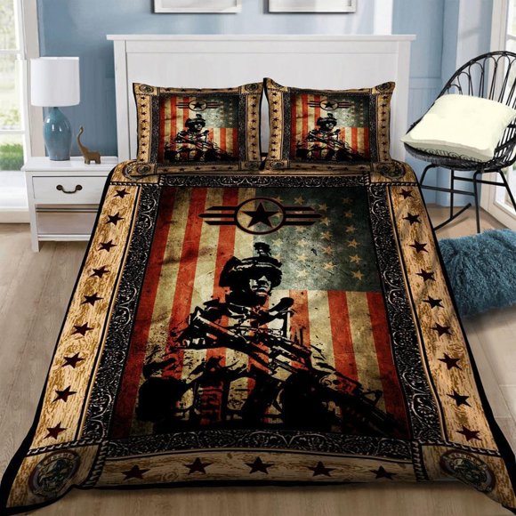 Us Army American Flag Soldier Perfect Gifts Quilt Duvet Cover Set Pillowcase3-Piece Bedding Set