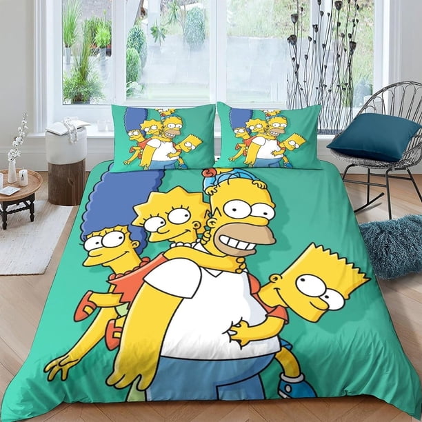 The Simpsons Duvet Cover 3D Comforter Cover 3 Pieces Bedding Set Soft Microfiber Set Quilt Cover with Zipper Closure for Kids Teens Adults Double
