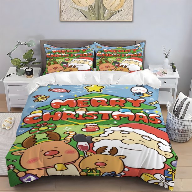 Christmas Themed Polyester Bedding Set All-Season Ideal for Home/Guest Room