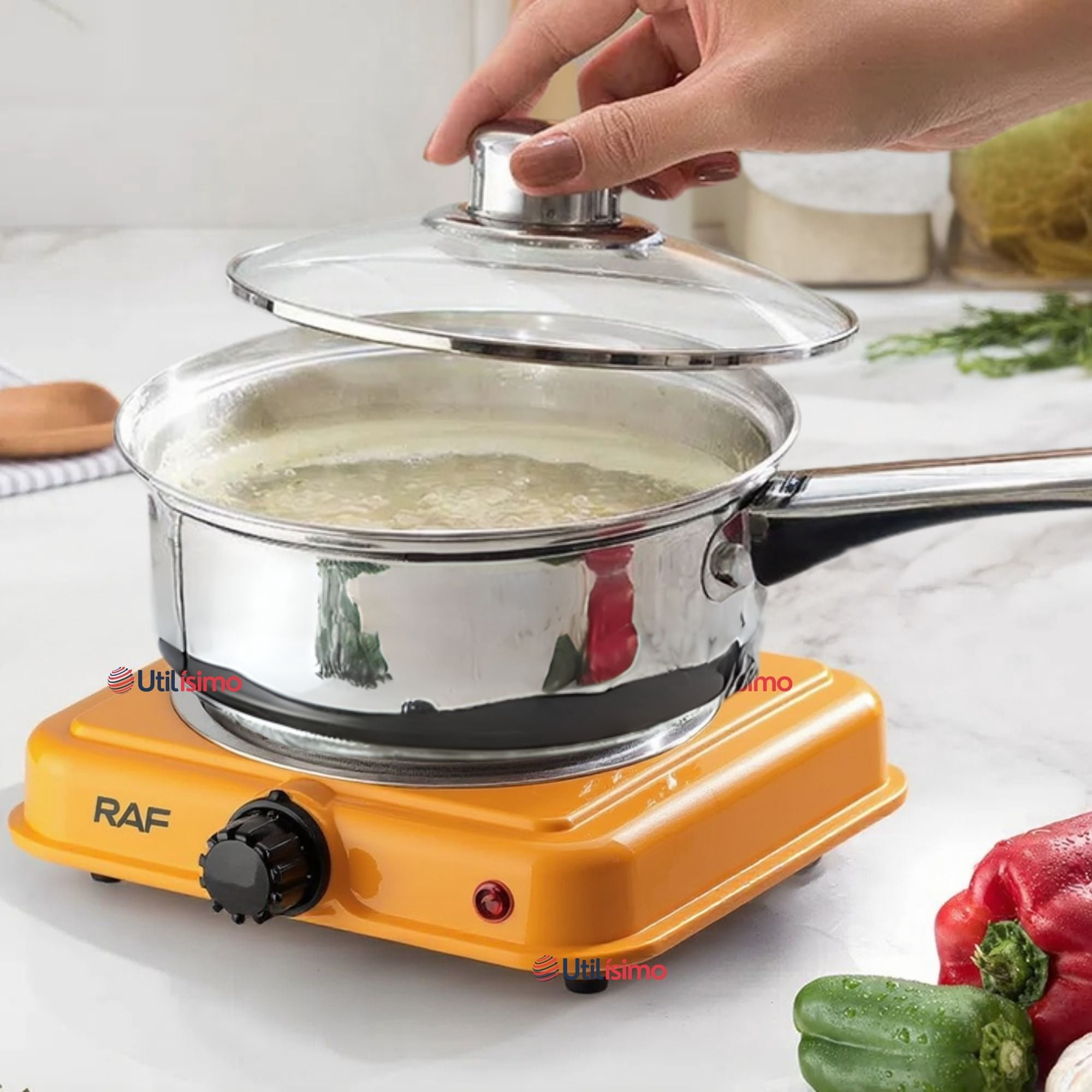 Raf - Cocina Eléctrica Portátil 1 Plato 1000w De Potencia Cocinilla Naranja