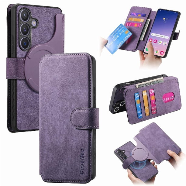 Funda Billetera Magnética para Samsung Galaxy S24 Plus Soporte Tarjetas Desmontable Morado