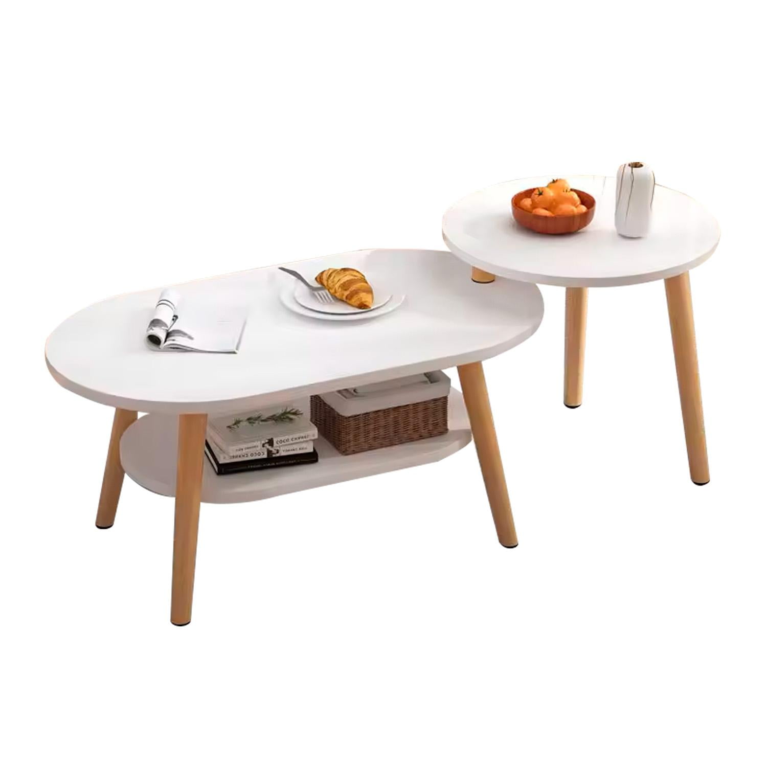 Global Latin Group - Mesa De Centro Con Mesa Auxiliar Diseño Elegante Blanco