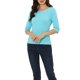 thumbnail image 1 of INSPIRE CHIC Camisetas de Mujer Mangas al Codo Cuello de Barco Ajuste Ceñido Casual Camisetas Azul Aqua XL, 1 of 6
