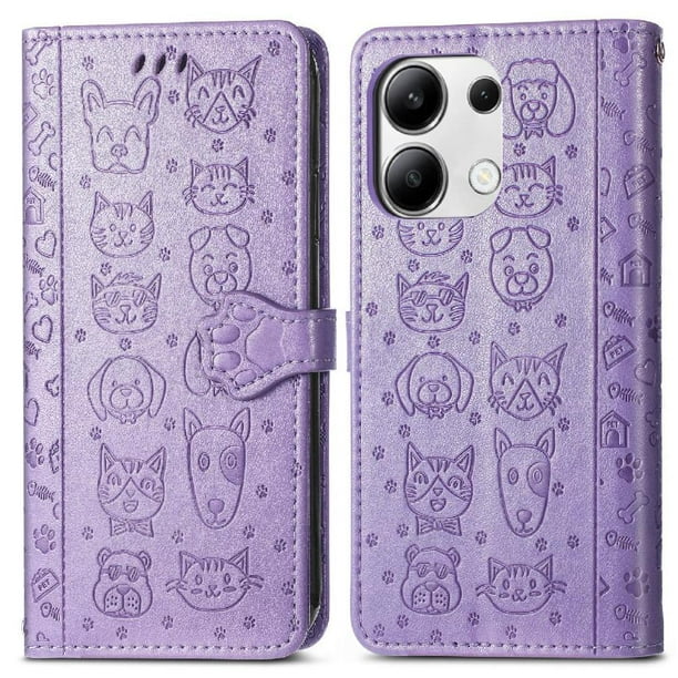 Funda Cartera FOXDOCK para Xiaomi Redmi Note 13 4G , Flip PU con Relieve de Gatos y Perros, Tarjetero y Soporte