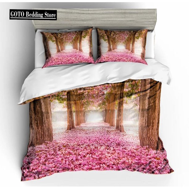 v155 Bed Sheets Pink Peach Blossom Duvet Cover Set, Microfiber Fabric Winter Spring, Summer View Flower Pattern - Piece Bedding Set Cover d 3-Piece Bedding Set (1 Duvet Cover + 2 Pillow Shams) Bed She