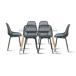Klik Muebles - Comedor Mesa De Vidrio 120X80 + 6 Sillas Europa Negras