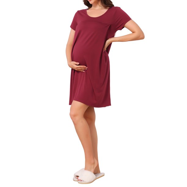INSPIRE CHIC Vestido de Trabajo para Mujeres de Manga Corta para Maternidad, Lactancia y Postparto con Botón en la Espalda 2XL Rojo