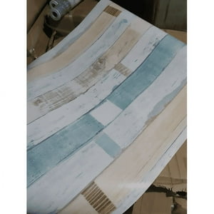 Genérico - Papel Mural - Madera Celeste/Beige