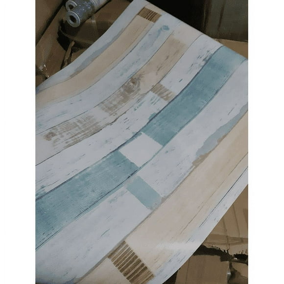 Papel Mural - Madera Celeste/Beige