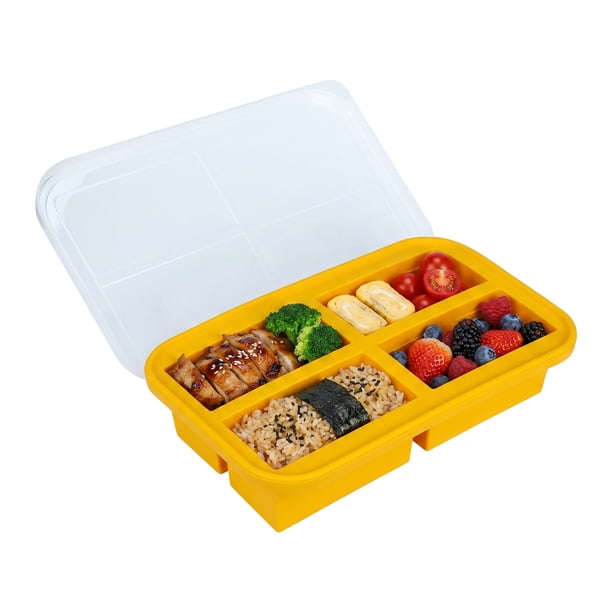 Caja Bento REGALWOVEN para Adultos, Contenedor de Preparación de Comidas de 500ml de Silicona a Prueba de Fugas para Trabajo y Viaje Naranja-1