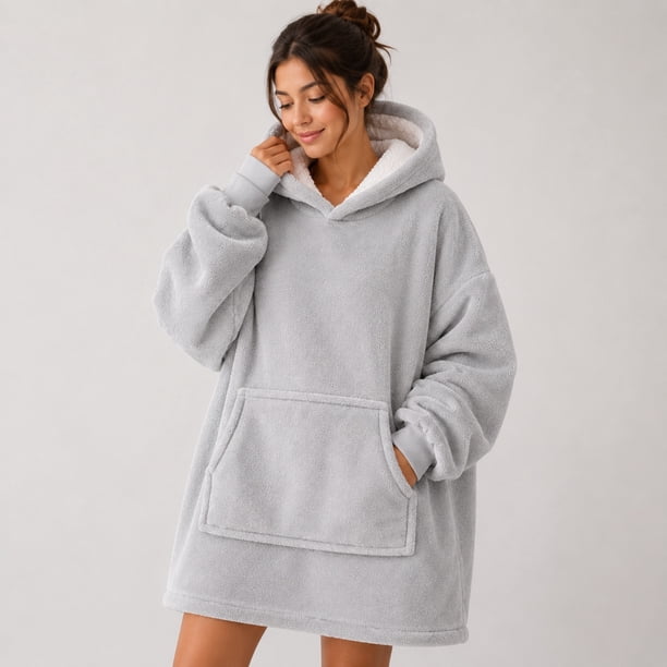 Poleron Felpa Con Capucha Manta Polar Bata Frazada Invierno