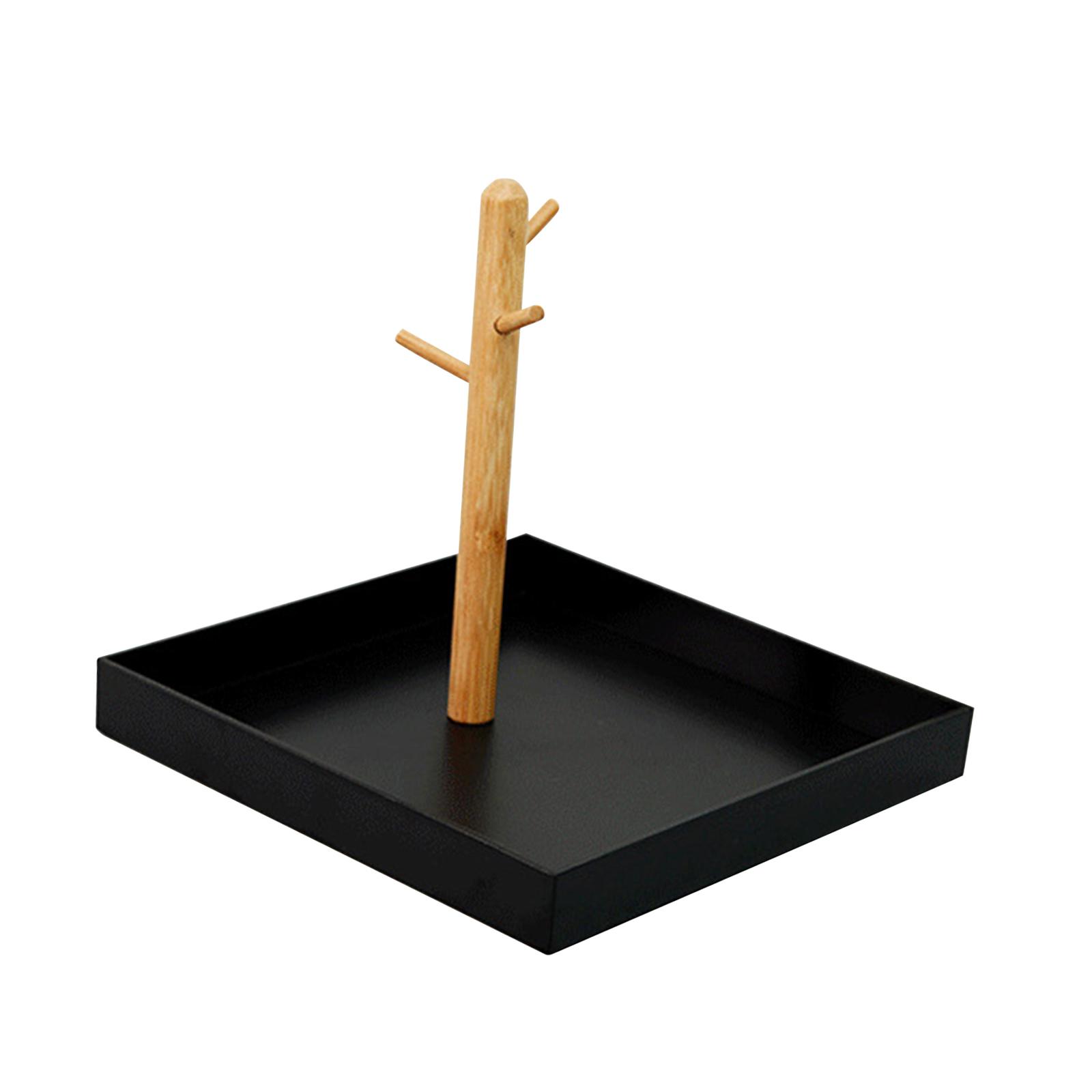 Magideal - Bandeja De Joyería Con Ganchos De Almacenamiento, Bandeja Para Llaves De Entrada, Organizador Colgante De 3 Niveles Para Pulseras De Teléfono, Tocador Negro