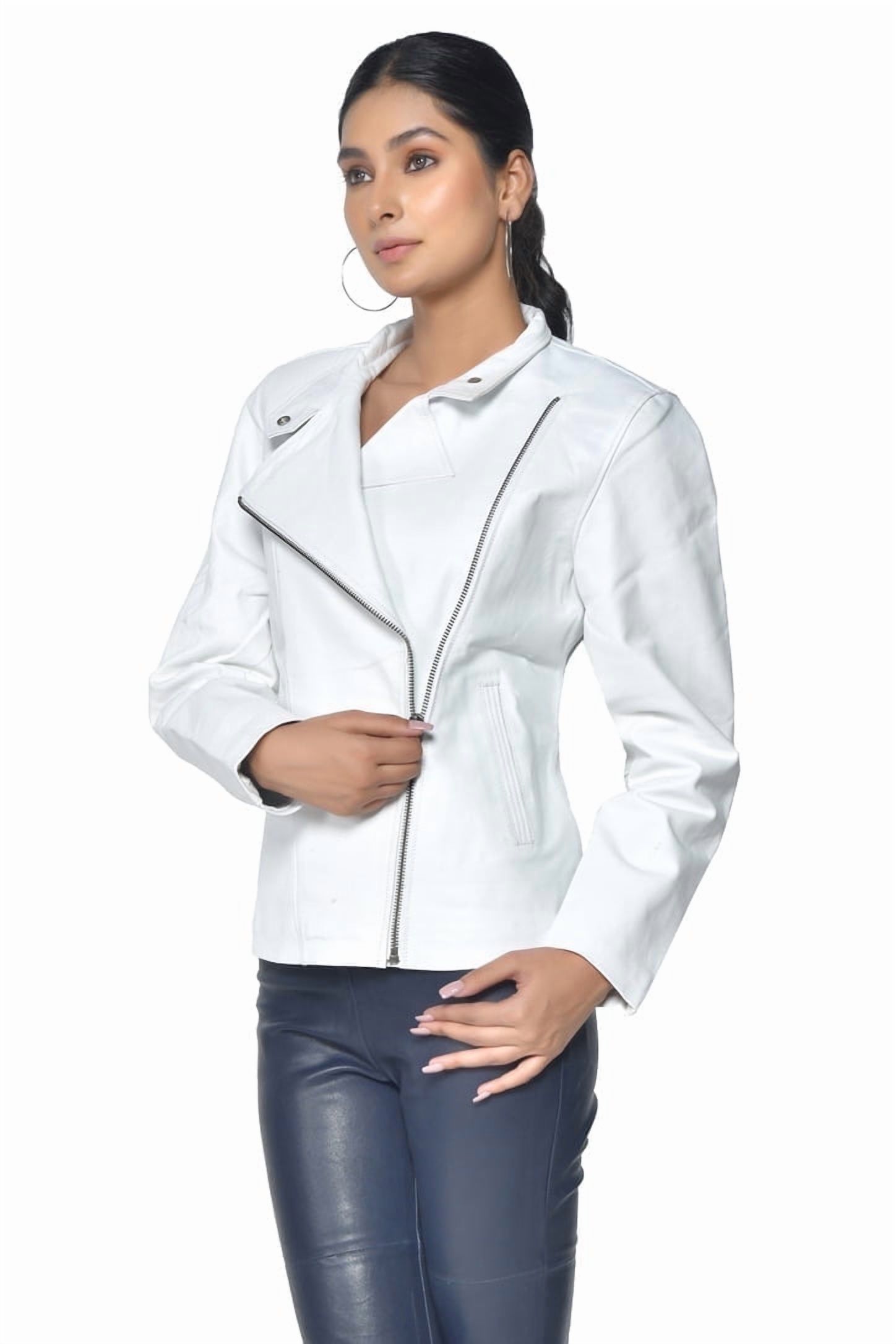 Chaqueta Cuero Sharo Mujer Cierre Cruzado