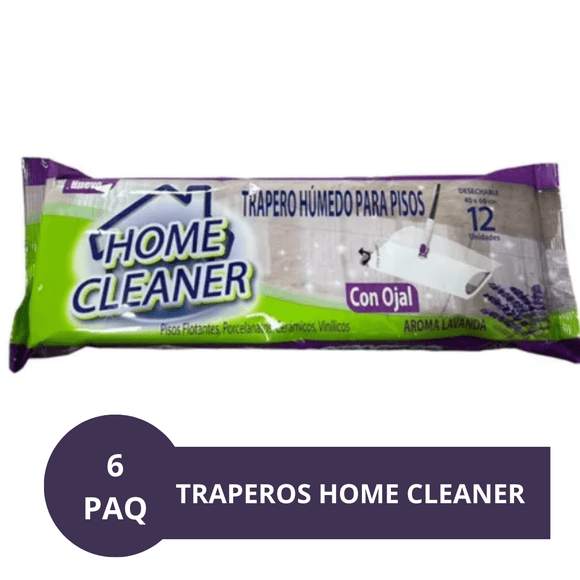 Pack x 6 Paños Trapero Humedo Home Cleaner Aroma Lavanda