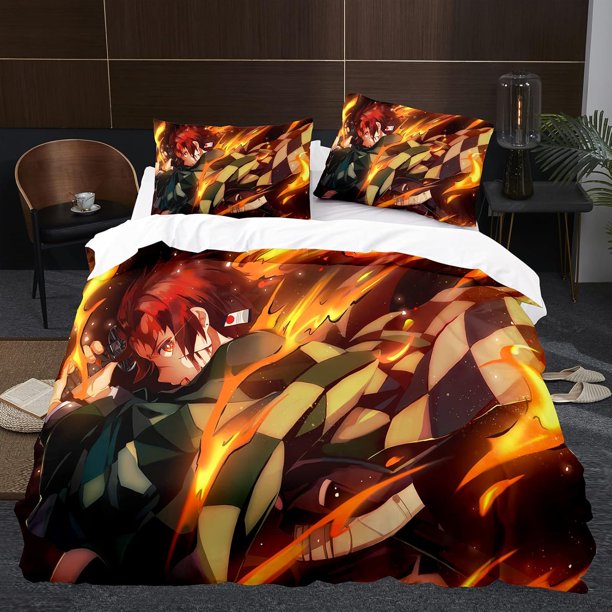 Anime 3D Demon Slayer Duvet Cover Teen Comforter Cover Set Super Soft Duvet Cover with Pillowcase