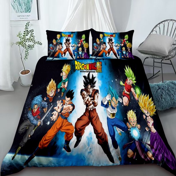 Duvet Cover Anime 3D Dragon-Ball Anime Bedding Set,Duvet Comforter Quilt Cover Set Super Saiyan Bedding Set Child Gift Bed Sheets