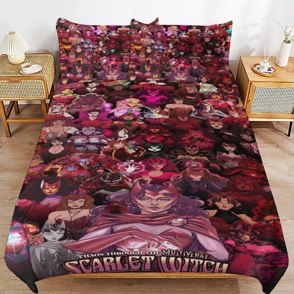 Wanda Maximoff Bedding Sets Ultra Soft Skin-Friendly Duvet Cover 3 Piece, Cute Comforter Cover Bed Set for Boys Girls Kids