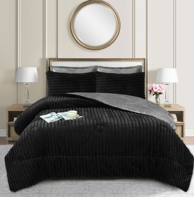 Tecnocasa - Cobertor Con Chiporro Texturizado Lineal 2 Plazas Color Negro