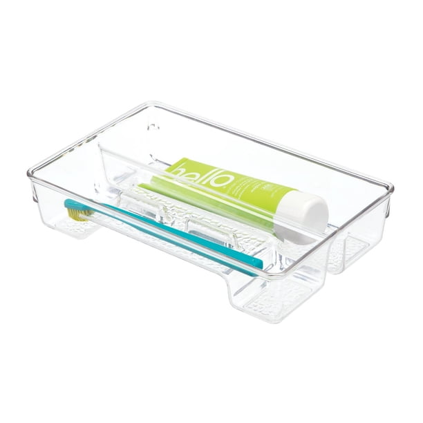 Organizador de baño transparente de plástico transparente con soporte para cepillos de dientes